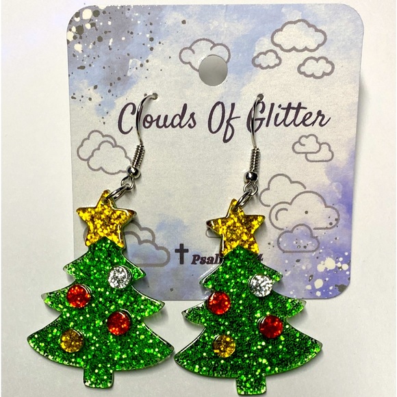 Cute Glitter Christmas Tree Earrings - Picture 1 of 2